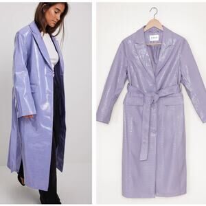 NA-KD Belted Croco Embossed PU Trench Coat Purple Shine Sz 34 / US XS $115